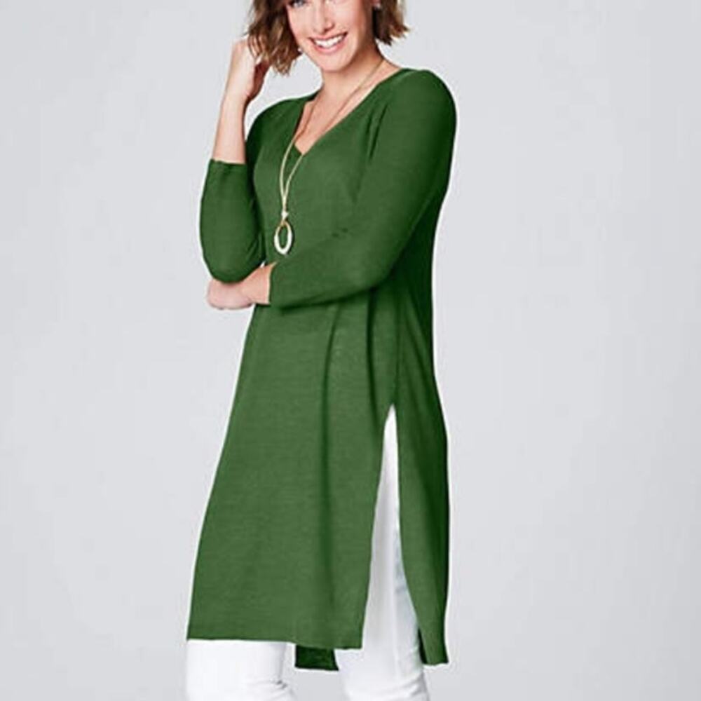 J. Jill linen green sweater long swing tunic sz XS